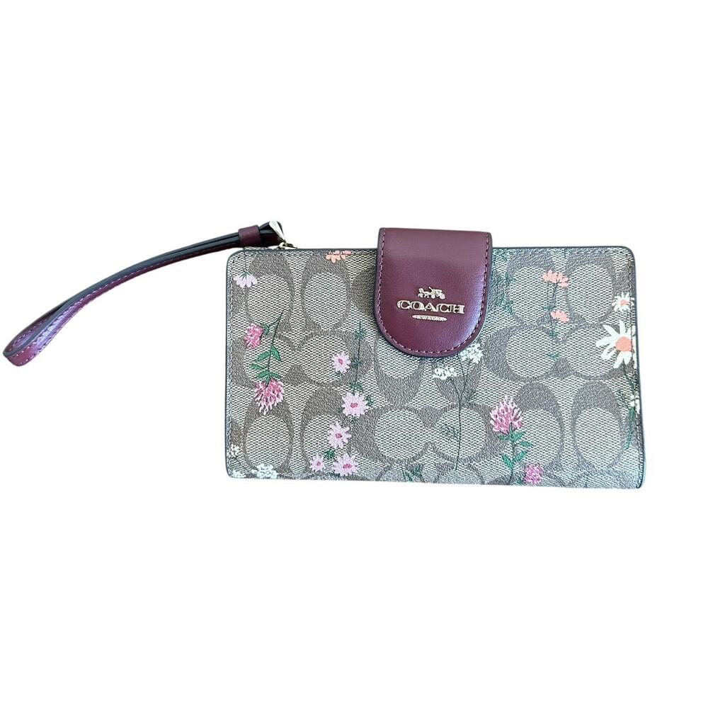 Coach Signature Wildflower Print Phone/Tech Wallet Wrist Strap C8729 MSRP $298